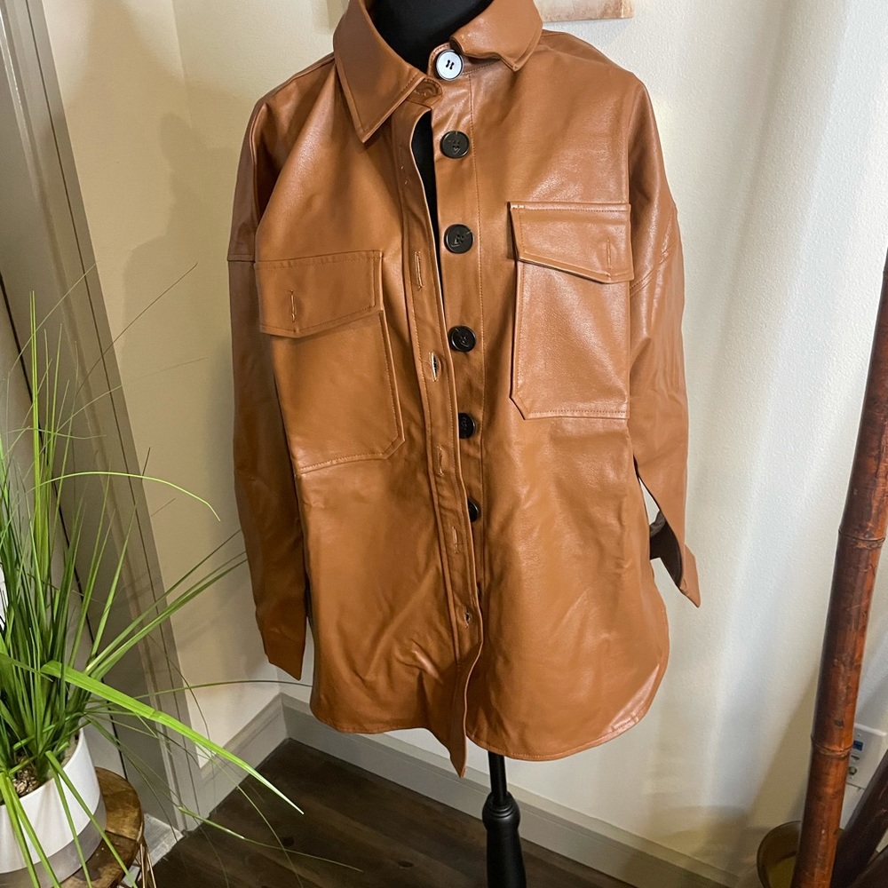 Faux Leather Short Set, Large, Camel Brown